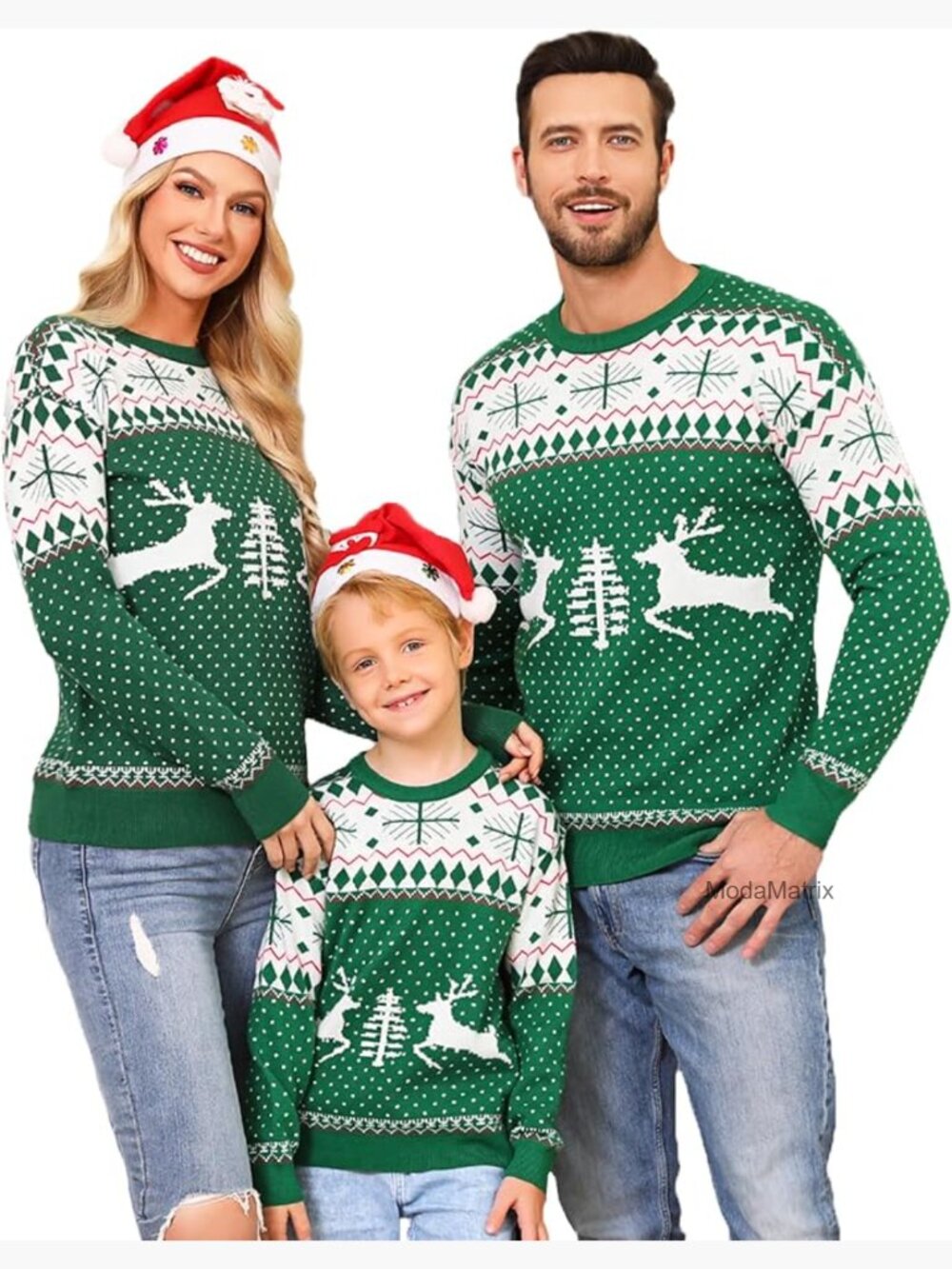 Family Matching Christmas Sweater Round Neck Reindeer Snowflakes Ugly Knitted